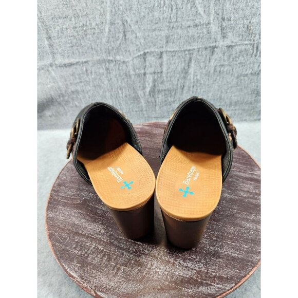 Baretraps Belita Black Leather Clogs With Leopard Print Strap & Buckle 8.5 - Picture 4 of 11